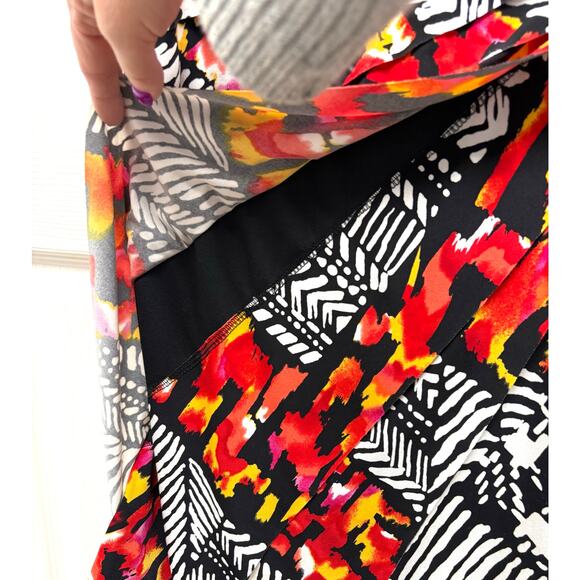 Joseph Ribkoff Dress Abstract Print Faux Wrap V Neck Ruched Multicolor  Size 12 - Picture 6 of 6